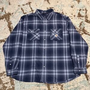 Carhartt Rugged Flex Pearl Snap Flannel Shirt Size 2XL Relaxed Fit Bluestone